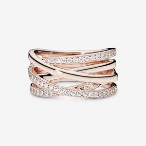 Rose Gold Sparkling & Polished Lines Pandora Ring